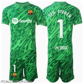 Barcelona Ter Stegen #1 Portiere Seconda Maglia Bambino 2024-25 Manica Corta (+ Pantaloni corti)